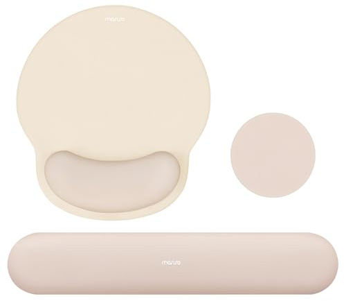 MOSISO Repose-Poignet Souris & Clavier, Courbe Circulaire Érgonomique Base Antidérapante Soulagement Douleur, Tissu Doux & Mousse à Mémoire Surélevée pour Bureau/Maison Facile à Taper,Abricot
