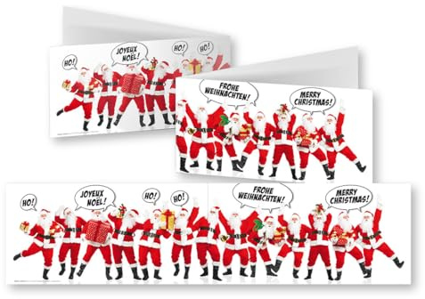 EDITION COLIBRI 10 cartes de Noël amusantes en set avec enveloppes : format déplié 42 x 10,5 cm (XL panorama), cartes pliantes multilingues avec des Pères Noël humoristiques/Très drôle (11157)