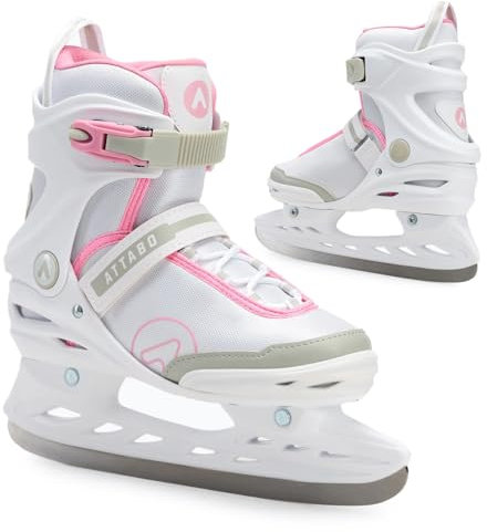 ATTABO Freizeit Schlittschuhe Damen TORA Weiß Größe 39 EU Anfänger Schlittschuhe Schnalle und Klettverschluss Starker Knöchelschutz Langlebige Edelstahlkufe Elegant und Klassisch