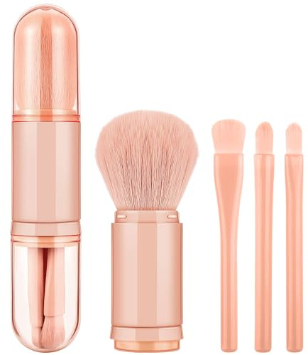 SruidyLady Make-up-Pinsel-Set, 4 in 1 Einziehbare Schmink Pinselsets, Reise Kosmetik Pinsel, für Gesicht Puder, Rouge, Lidschatten, Lippen, Mini Kosmetikpinsel Klein, Apricot