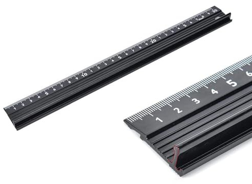 Aluminium Cutting Ruler with Raised Grip - 30cm/12 Metal Safety Ruler for Crafts, DIY & Precision Measurement, Non-Slip Protective Edge Tool (Black)