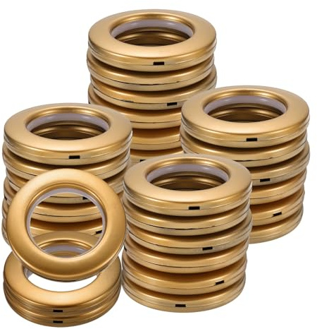 QUARKZMAN 50pz Occhielli per Tende, 1-5/7(42 mm) ID Anelli per Tende Finestre in Tessuto Anelli Scorrevoli a Basso Rumore per Bastoni per Tende Romane Clip Anelli per Tende, Oro Sabbia