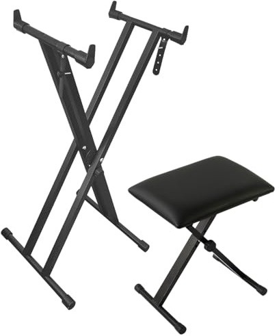 【Versión mejorada】Longeye Soporte de teclado y banco-Soporte de doble X ajustable,banco para piano,plegable,compatible con teclados de 61/76/88 teclas,Blanco,Negro