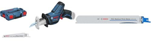 Bosch Professional 12V System GSA 12V-14 cordless reciprocating saw + 2X PRO Medium-Thick Metal S1137BEF Precise Reciprocating Saw Blade (Metal Pipes & Profiles, Non-Ferrous Metals, 225 mm)