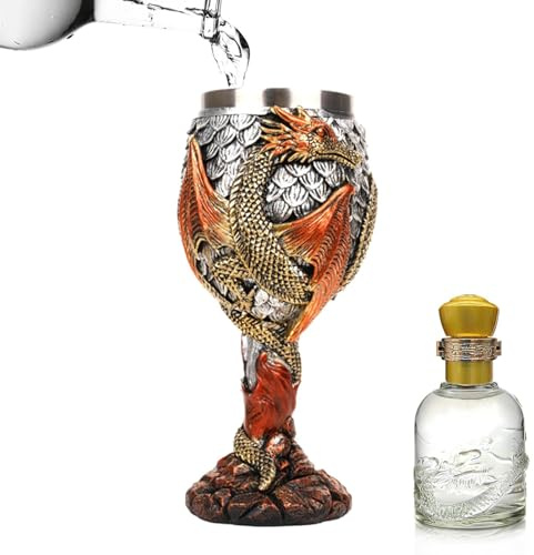 Calice Da Vino Con Draghi Medievali - Coppa In Acciaio Inossidabile Con Design Fantasy, Bicchiere Da Collezione | Calice Sicuro Per Bere Vino O Bevande, Bicchiere Gotico Decorativo Per Uso Quotidiano,