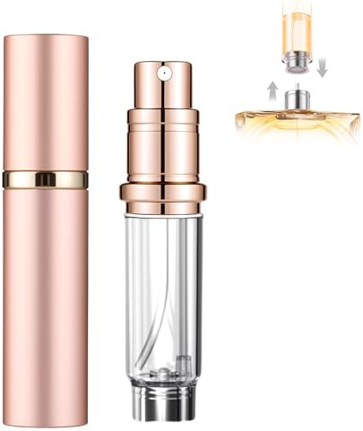 szyanlai Portable Perfume Atomiser Refillable - 5ml Empty Travel Perfume Bottle, Nano Mist, Leaking Proof, Bottom Pump without Funnel, Luxurious Mini women and men(Rose Gold)