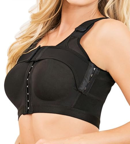ZQBXHDZW Reggiseno con Supporto per Il Seno Anteriore,Sportivo Post-Operatorio,Reggiseno da Donna Chiusura,con Fascia di Rimovibile,Senza Ferretto E Schiena Incrociata(L,Black)
