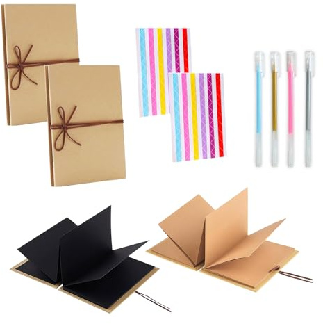 Álbum de Recortes Estilo Acordeón, 2 Piezas, Tamaño 8.3 x 5.9 Pulgadas, Hecho de Papel Kraft de Alta Calidad, con 4 Marcadores de Colores (Azul, Rosa, Dorado y Plateado), Ideal para Regalos Perso