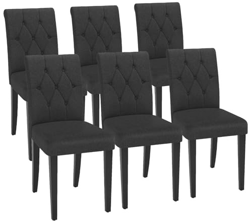 Welzona Upholstered Dining Chairs Set of 6, Button Tufted Parsons Chair with Solid Wood Legs - Modern Fabric Side Chairs for Dining Room/Kitchen/Restaurant/Hotel, Black