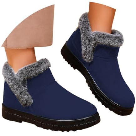 Scarponcini Neve Donna Donne Caldo Stivaletti in Pelle Scamosciata Faux Fur Pantofole Memory Foam Piattaforma Casa Scarpe Indoor E Outdoor Stivali da Pioggia Eleganti (Blu,37)