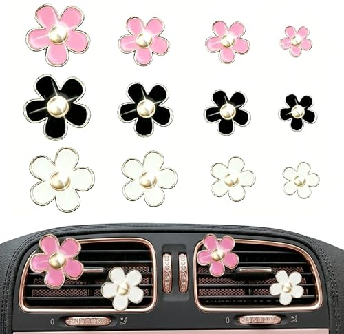 Daisy Flower Air Vent Clip, 12 Pack Car Air Fresheners | Cute Flower Air Conditioning Outlet Clip, Interior Decor Charm Pink Accessories for Girls Women