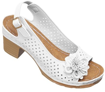Damsandaler bred bredd – låg klack kil sandaler för kvinnor vardaglig blomma uppklädd sandal mjuk elegant sling rygg sandal genombrutna andningsbara inomhus- och utomhusskor strandpromenader dagliga