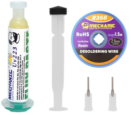 PBAHAUP 2 Pieza Trenza De Soldadura Y Pasta Fundente Sin Limpieza, Flux Para Soldar Estaño, Kit De Desoldadura Para Reparación De Componentes Electrónicos, Placas De Circuito Impreso (B)