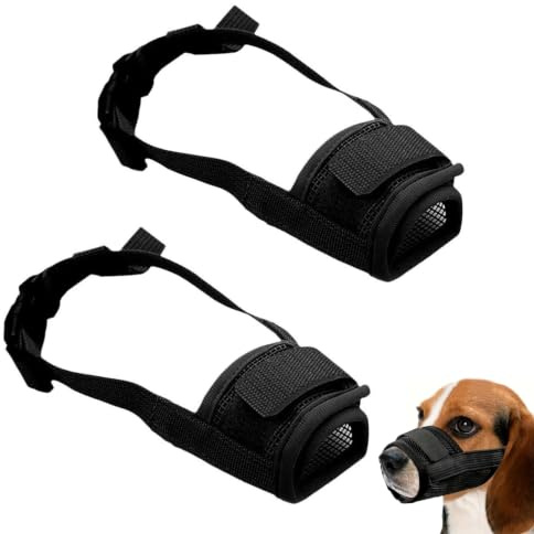 Guttiuaa 2 Pcs Dog Muzzle, Black Breathable Mesh Dog Muzzles with Adjustable Buckle Strap for Small, Medium, Large