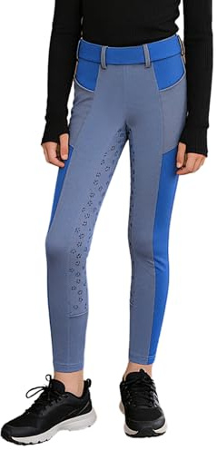 Miutii Flickor, pojkar, ridbyxor, leggings, sportbyxor med sidofickor, silikon, ridbyxor, träningsbyxor, ridleggings, fritidsbyxor, C dammig blå, 122-128