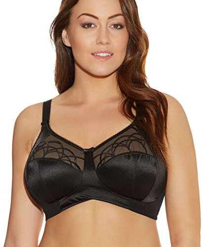 Reggiseno senza ferretto Elomi linea Cate, adatto a taglie forti e coppe grandi. La parte inferiore delle coppe è in Satin Simplex per garantire un supporto extra.