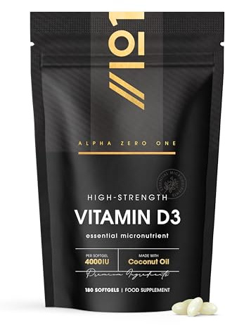 Vitamin D3 4000iu - Enhanced with Coconut Oil ~ 6 Months Supply - 180 Mini Liquid Softgels - Resealable and Recyclable Pouch by Alpha01