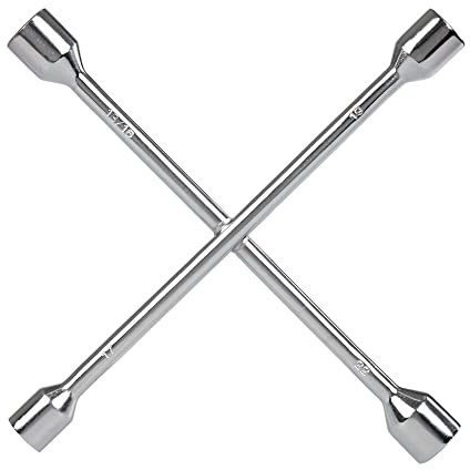 Invero Llave universal de 4 vías para tuercas de rueda de cruz fija – Soporte de rueda de neumático de 17 mm, 19 mm, 21 mm y 23 mm – Reparación de coches, camiones, furgonetas, aflojar, apretar llave