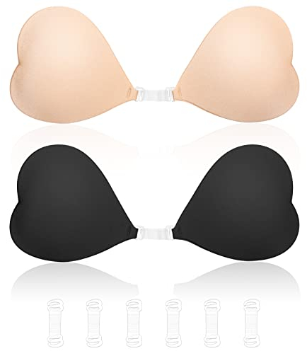 Kiiwah 2 Paires Soutien Gorge Adhesif Invisible, Réutilisable Soutiens-Gorge Autoadhésifs Push Up, Collant Soutien Gorge Silicone sans Bretelle pour Dos Nu Robe Robes de Mariée