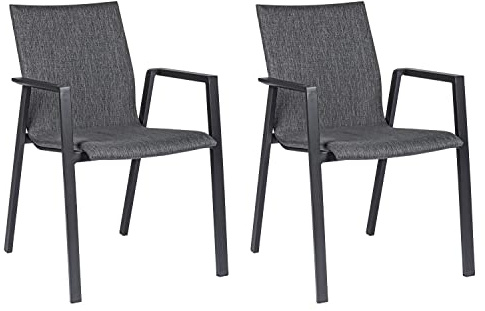 Home4You Gartenstühle 2er Set - Anthrazit - Textilen - Aluminiumrahmen - stapelbar