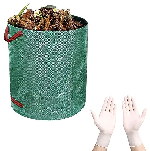 Gartensack, Laubsack, Gartenabfallsack, Gartensäcke für Gartenabfälle, Gartenabfallsäcke mit Griffen, Garden Bags, Gartentasche, für Gartenabfälle Laub Rasen Pflanz Grünschnitt, mit Einweghandschuhe