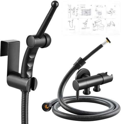 CREA Bidet Handbrause Sprayer Set für WC Toilette, mit Handbrause mit 1.2M Flexiblem Schlauch und Halterung, Bidet Brause Set mit Ventil, Schwarz