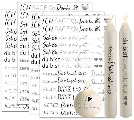 Bolosa 4 Stück Kerzentattoos Danke, Wasserschiebefolie Erntedankfest, Kerzen Tattoo Danke, DIY Kerzengeschenke Kerzentattoo Danke 19x14cm, Kerzen Tattoos Eine andere Menschen geben(Danke F)