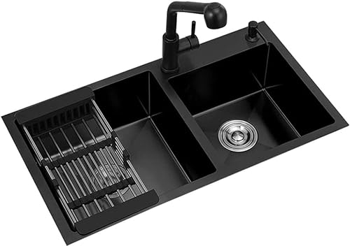 Waschbecken für Badezimmer, Küchenspüle, schwarzes rechteckiges Doppelwaschbecken, großes Fassungsvermögen, integriertes Unterbauwaschbecken, abriebfestes, leicht zu reinigendes Waschbecken