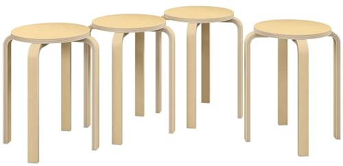 HOMCOM 4er-Set Hocker Stapelbar, Esszimmerhocker mit Rutschfester Matte, Multifunktional Sitzhocker für Esszimmer, Wohnzimmer, Natur