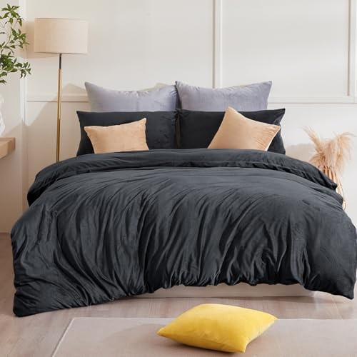 Beqnat vinter flanell sängkläder 200 x 220 3 delar varm fluffig teddy plysch sängkläder set kashmir touch vintersängkläder fleece 1 påslakan örngott 2 st 80 x 80 med dragkedja, antracit