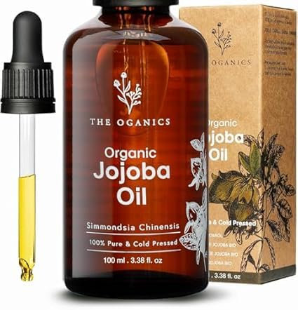 THE OGANICS® Olio di Jojoba Biologico 100ml - 100% Puro, Naturale e Pressato a Freddo - Viso, Corpo, Capelli, Barba, Unghie - Vegan e Cruelty Free - Bottiglia di Vetro + Pipetta + Pompa