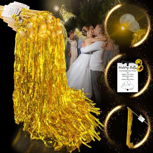 VEEKAY Varitas de Boda con LED luz fluorescente,30 Piezas Varitas de Cinta con Campanas,Serpentinas de Cintas de Boda,Serpentinas para Bodas, Cinta Wedding Wands,para Cumpleaños, Navidad, Fiestas