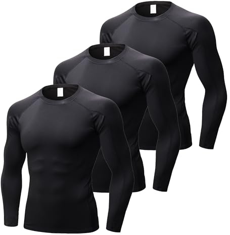 YUSHOW 3-pack kompressionsskjorta män långärmad löpning träning gym skjortor coola torra atletiska baslager toppar undertröjor, Svart*3, L