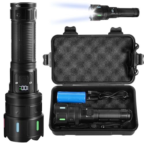 Vicloon Torcia LED Potente Professionale, 500000 Lumens Zoomabile Torcia Alta Potenza con 5 Modalità di Illuminazione, Ricaricabile USB, IP53 Impermeabile Flashlight per Campeggio Trekking Emergenza