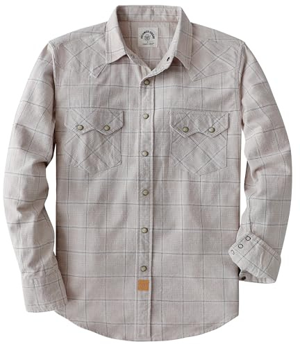 Dubinik® 6,3 ozi Flanellskjorta för män Western Långärmad Bomull Snap Cowboy, Ljusbrunt, M