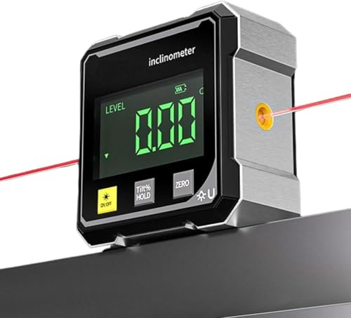 Digitaler Winkelmesser mit Laser, 4-seitig Magnetisch mit LCD Display, Type-C Schnittstelle IP54 Wasserdicht, ±0,2° Präzision Inklinometer für BAU, Maschinen, DIY Arbeiten