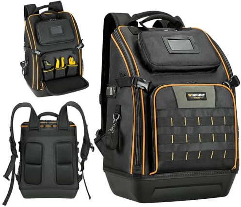 WINHUNT Tool Backpack, Heavy Duty Tool Bag Backpack with Waterproof Tough Base, 38 Pockets Tool Storage Organizer Bag for Electrician, Plumber, Maintenance Worker, 39 x 21 x 50 cm