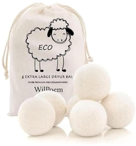12 Pcs Tumble Dryer Balls, Wool Dryer Balls with Storage Bag, Dryers Ball, Wrinkles and Static Cling, with Premium Natural Wool for Home Laundry, Travel, Dorm Use