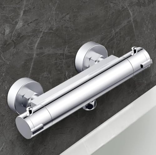 SHK-KOntor|Thermostat-Brause|Duscharmatur Messing, Aufputz-Montage, Chrom, 113mm Ausladung, G1/2 Zoll Außengewinde, 3 bar Betriebsdruck