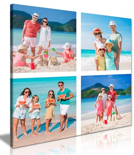 Personalised Canvas Print – 4 Photo Collage Square Custom Wall Art, Framed | Ready to Hang, Fade-Resistant Inks, Photo Gifts for Mum Dad Birthday Christmas, Family Pictures for Walls, Sizes 12-30 Inches