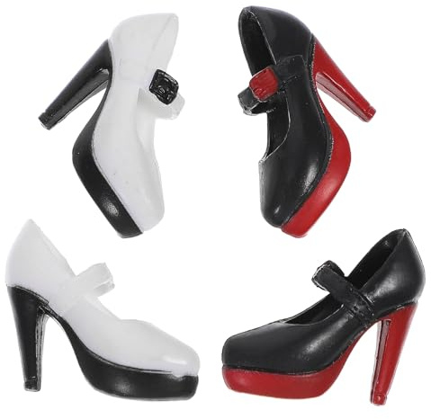 SUPVOX 2 paia Scarpe Tacco Bambola Piccole Scarpe Giochi Bambina Accessori per Vestire Bambole Momoko Nero con Suola Rossa e Bianco con Suola Nera