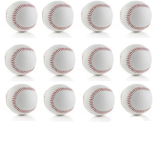 Pelotas de práctica de béisbol de 9 pulgadas para lanzar, lanzar campos, ejercicios de golpeo, cubierta de PVC sin marcar, 108 puntadas, núcleo de corcho o goma (12 piezas con bolsa de malla suave)