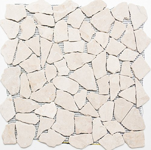 Mosaik brott/ciot uni Biancone marmor natursten kök, mosaiksten format: 15-69 x 8 mm, bågstorlek: 305 x 305 mm, 10 ark