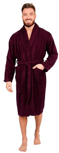 Adore Home Mens 100% Cotton Bathrobe Terry Towelling Shawl Collar Bath Robe Dressing Gown, Aubergine, XL