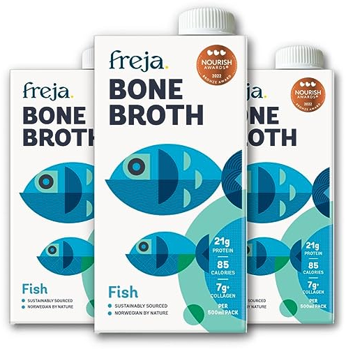 Freja Fish Bone Broth | Liquid Collagen & Protein | Low Carb, Keto & Gluten Free | Clear Liquid Fish Broth, not Fish Stock Cubes, Powder, or Concentrate | 3 x 500ml