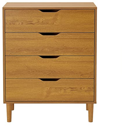 Panana Chest of Drawers, Wood 4 Drawers Cabinet Storage Organiser Unit with Wooden Legs for Living Room Bedroom Hallway (Oak)