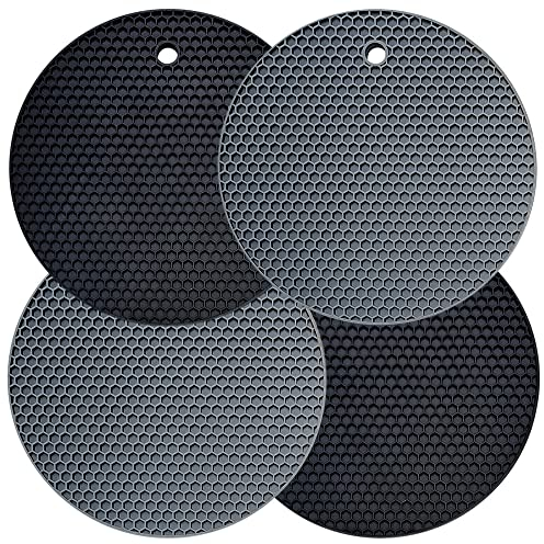 Kingmate Silikon Topfuntersetzer 4er Set, Silikon-Waben-Isoliermatte, Hitzebeständig, rutschfest, Topflappen, Topfuntersetzer, Spülmaschinenfest, Schwarz Grau