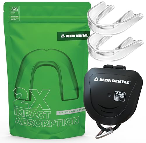 Delta Dental Athletic Sports Mouth Guard - ADA Accepted - 2X the Impact Absorption of Traditional mouthguards for Contact Sports - Works with Braces (Adult, Clear) 2 Pack