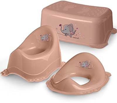 DOCARI Kinder Töpfchen Set 3 in 1 ab 1 Jahr rosa Elefant – Töpfchenset Jungen Mädchen stabil rutschfest und hygienisch - Ideal fürs Töpfchentraining: Lerntöpfchen Toilettenaufsatz Hocker