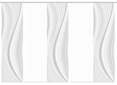 HOME WOHNIDEEN 84677 Schiebegardine LAURINA Digitaldruck Dekostoff Seidenoptik 245x60, Farbe:grau, Größe:245 x 60 cm, Anzahl:5er Set (3X Bedruckt, 2X Uni)